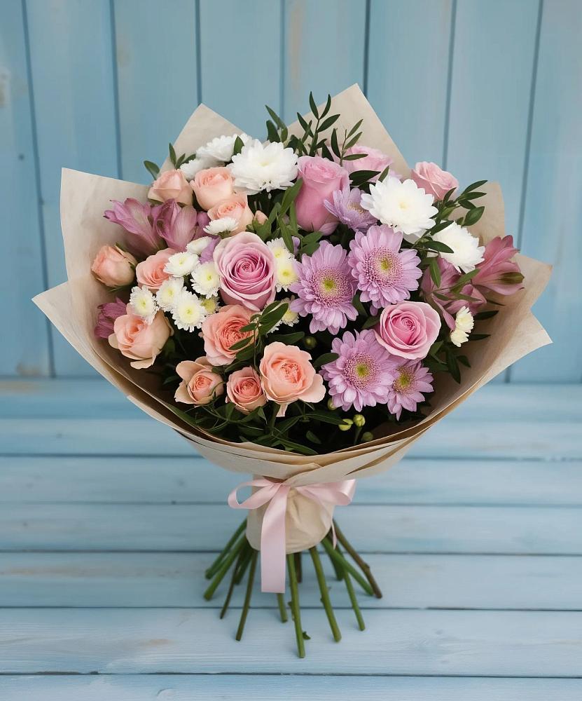 Букет цветов из: Хризантемы, Розы и Альстромерии в Жилёво