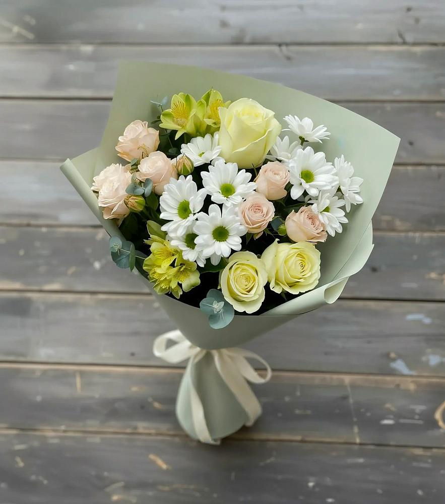 Букет цветов из: Альстромерии, Розы и Хризантемы в Жилёво