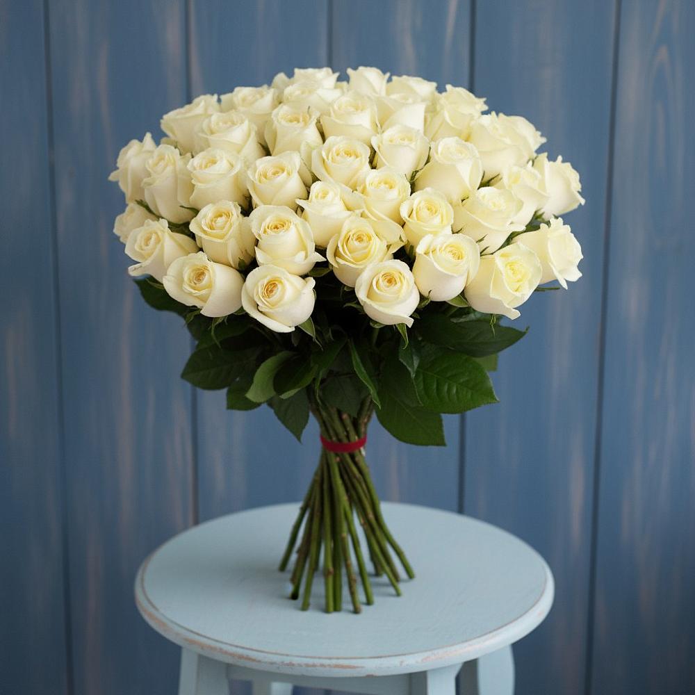 Букет 51 Белая роза Эдлесс Лав в Жилёво