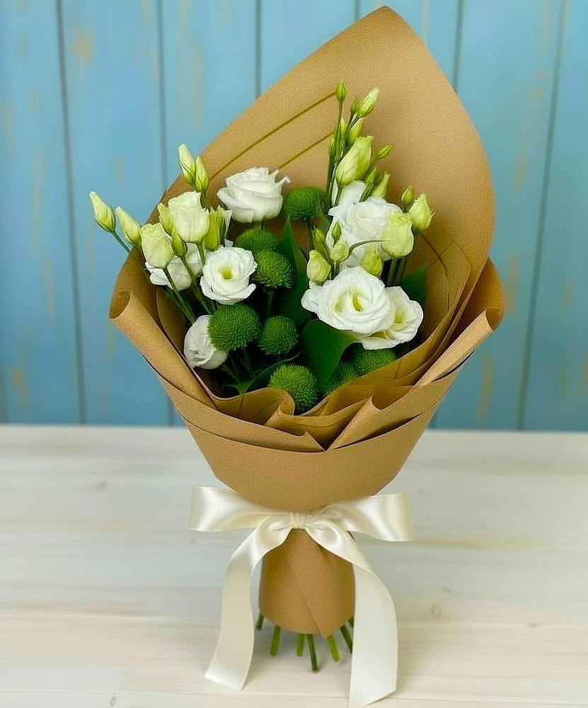 Букет цветов из: Хризантемы и Лизиантусы в Жилёво