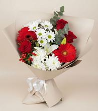 Букет цветов из:  Розы, Хризантемы, Герберы и Лилии #REPLACE_PRED# Жилёво