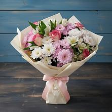 Букет цветов из:  Хризантемы, Альстромерии и Розы #REPLACE_PRED# Жилёво