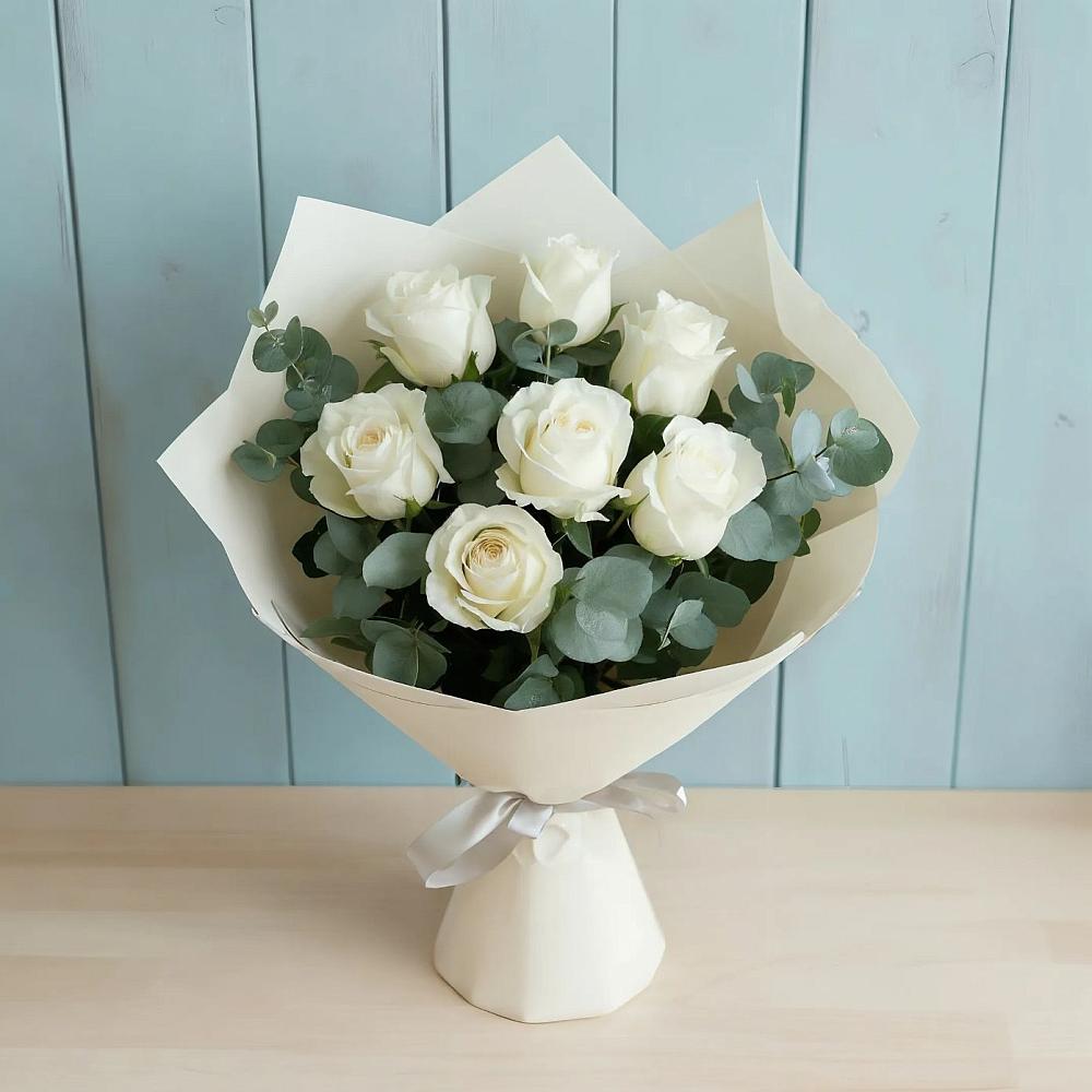 Букет Белые розы в Эвкалипте в Жилёво