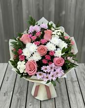 Букет цветов из:  Альстромерии, Гвоздики, Розы и Хризантемы #REPLACE_PRED# Жилёво