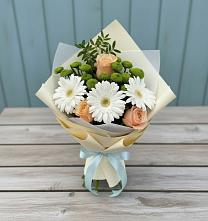 Букет цветов из:  Герберы, Розы и Хризантемы #REPLACE_PRED# Жилёво