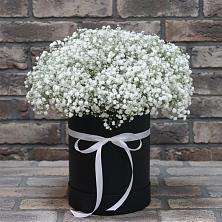 Цветочная композиция из Гипсофила в шляпной коробке в Жилёво